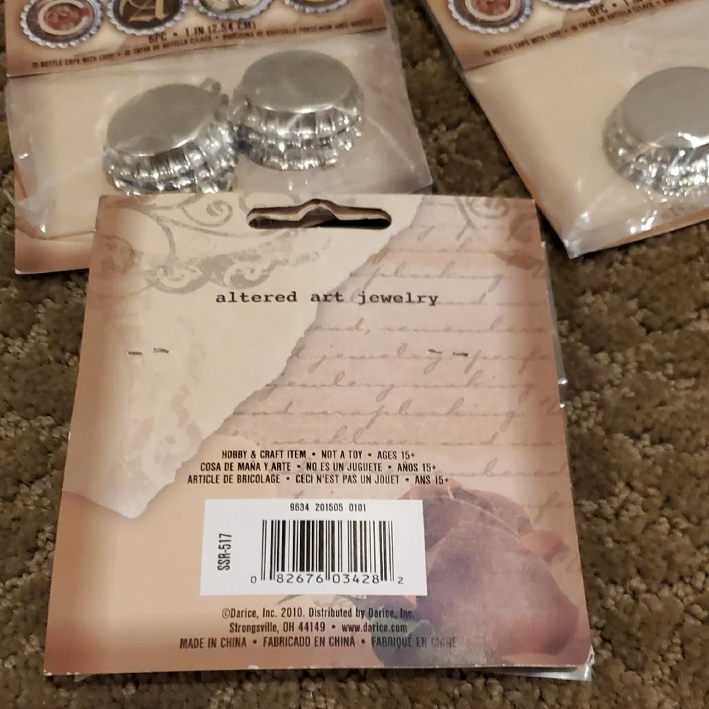 3 sets Altered Art Jewelry Bottle Caps 1 in Silver 18ct Beer Pop Soda Metal NIP